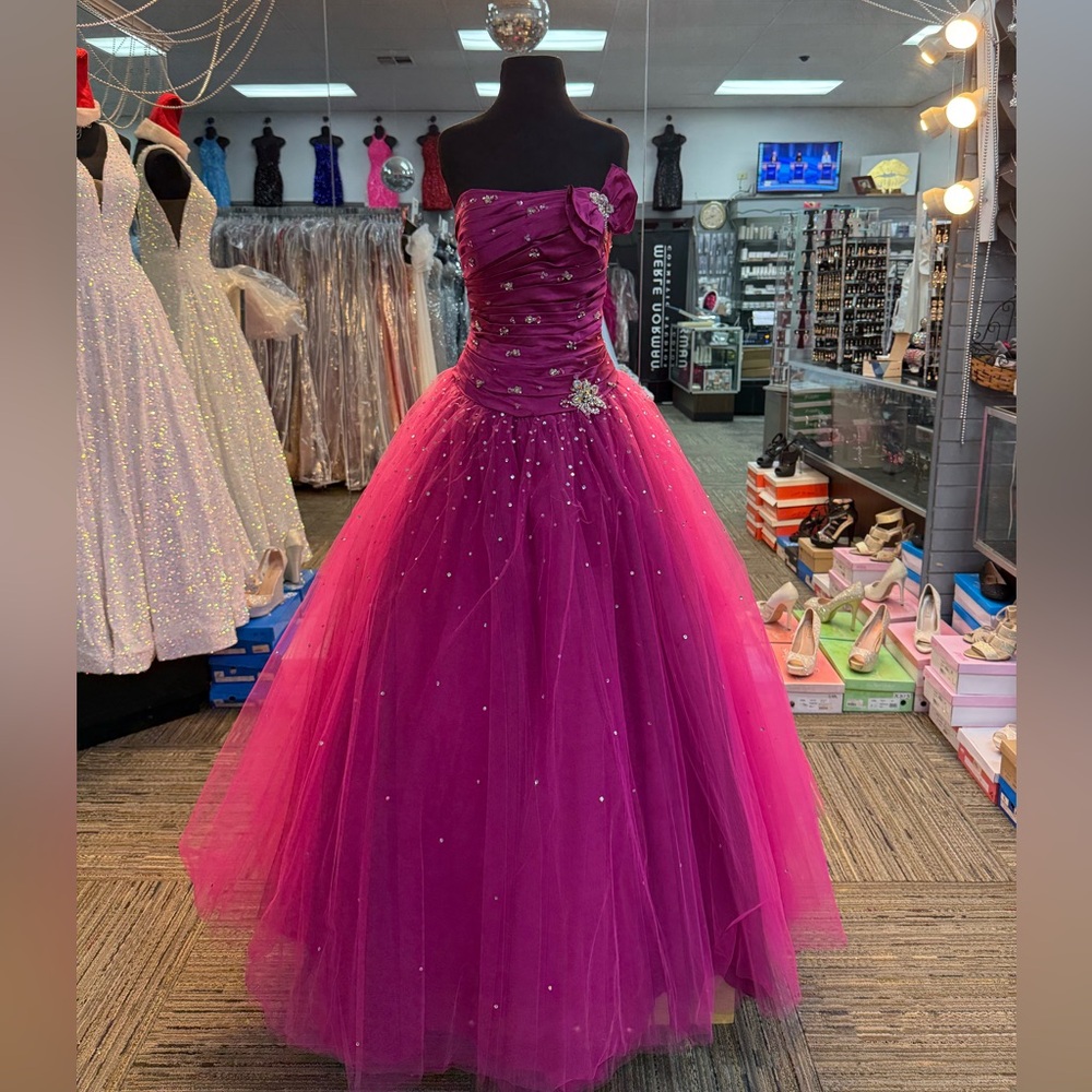 MORILEE 8704 SZ-12 STRAPLESS PINK DRESS BALLGOWN WITH BOW PROM